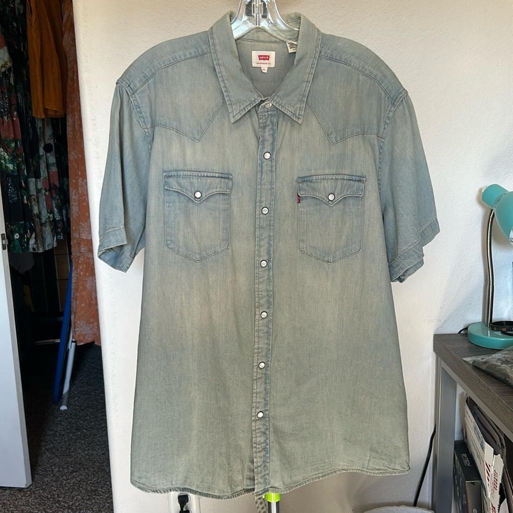 Levi's Men's Classic Western Short Sleeve Snap Front Shirt Blue Size XL